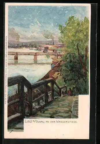 Künstler-AK Linz /Donau, An der Wasserstiege