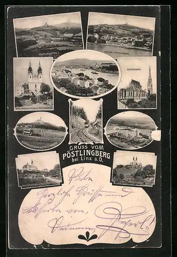 AK Linz a. D., Pöstlingberg, zehn Ansichten aus der Stadt und Umgebung