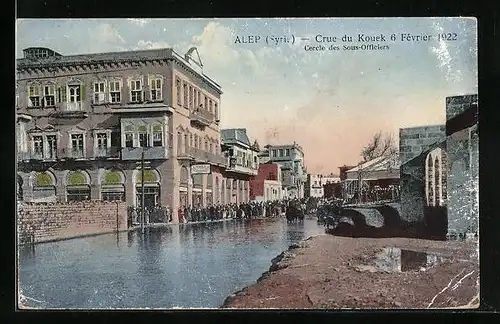 AK Alep, Crue du Kouek 6 Fèvrier 1922, Cercle des Sous-Officiers, Hochwasser