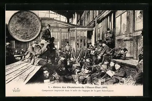 AK Paris, Grève des Cheminots de l`Ouest-Etat 1910, Arbeiterbewegung