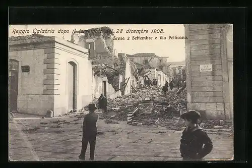 AK Calabria, Reggio Calabria dopo il terremoto del 28 dicembre 1908, Scesa 2 Settembre e Via Pellicano, Erdbeben