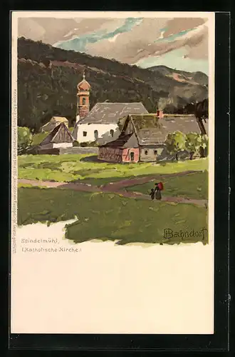 Künstler-AK H. Bahndorf: Spindelmühle, Katholische Kirche