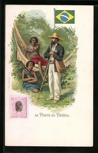 AK Brasilien, La Poste, Briefmerke und Briefträger