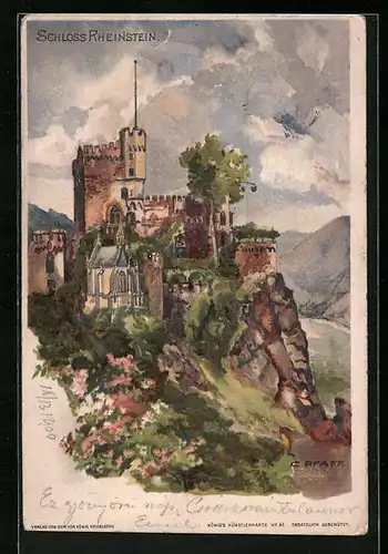 Künstler-AK C. Pfaff: Trechtingshausen, Schloss Rheinstein