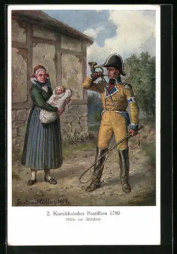 AK Kursächsischer Postillion bläst zur Abfahrt, 1780