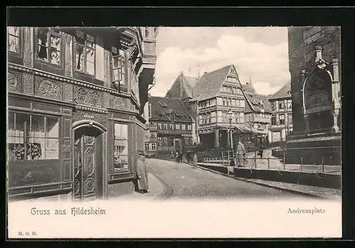 AK Hildesheim, Andreasplatz mit Passanten