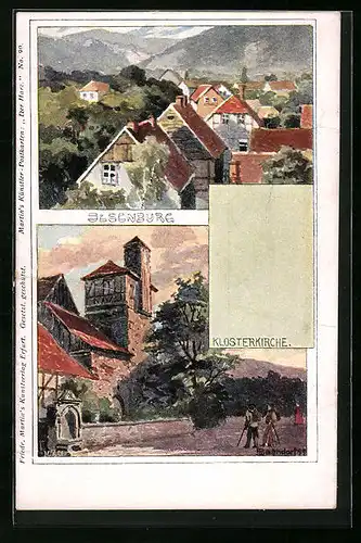 Künstler-AK H. Bahndorf: Ilsenburg, Teilansicht, Klosterkirche