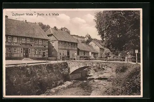 AK Wieda, Partie a. d. Wieda mit Brücke