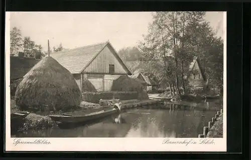 AK Lehde /Spreewald, Bauernhof mit Boot