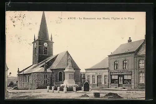 AK Anor, Le Monument aux Morts, l`Eglise et la Place