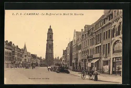 AK Cambrai, Le Beffroi et le Mail St. Martin