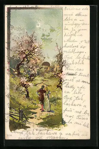 Künstler-AK Theodor Guggenberger: Paar in Landschaft bei Sonnenschein