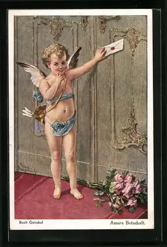 Künstler-AK Ruab Gnischaf: Amor mit einem Kuvert