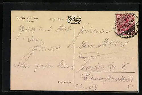 Künstler-AK Arno von Riesen: Ein Duett, Nacktes Kind mit einem Vogel