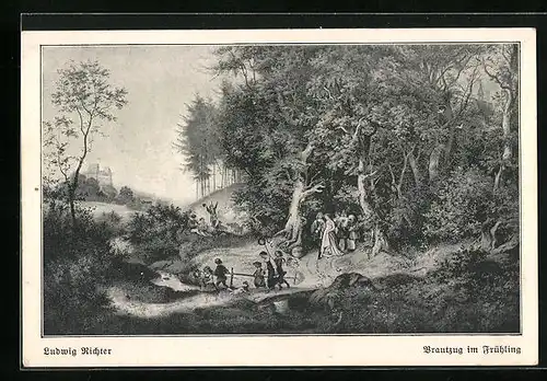 Künstler-AK Ludwig Richter: Brautzug im Frühling