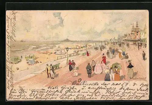 Künstler-AK Henri Cassiers: Strandpartie mit Besuchern