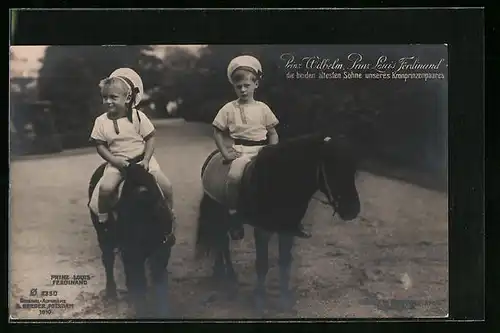 AK Prinz Wilhelm und Prinz Louis Ferdinand auf Ponys