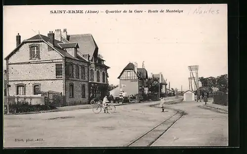 AK Saint-Erme, Quartier de la Gare, Route de Montaigu