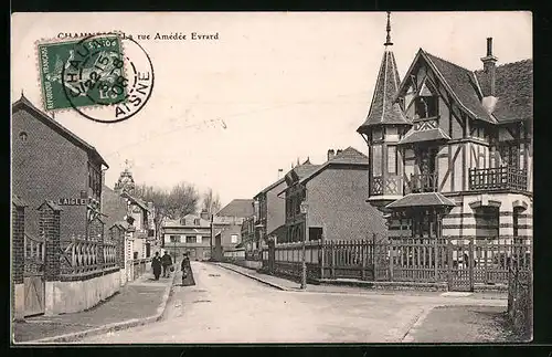 AK Chauny, La rue Amédée Evrard, Strassenpartie
