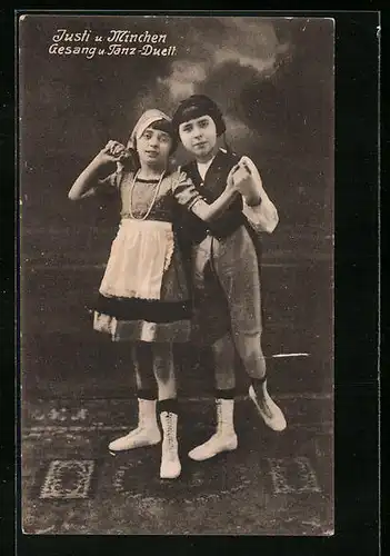 AK Tanz- und Gesangs-Duett Justi und Minchen in Trachtenkleidung