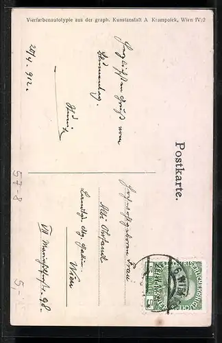 AK Wien, Blumentag 1912, Frau mit Weinglas