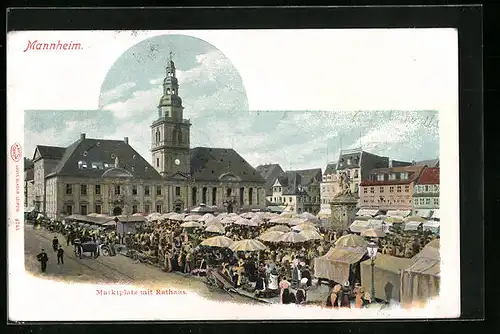 AK Mannheim, Marktplatz mit Rathaus