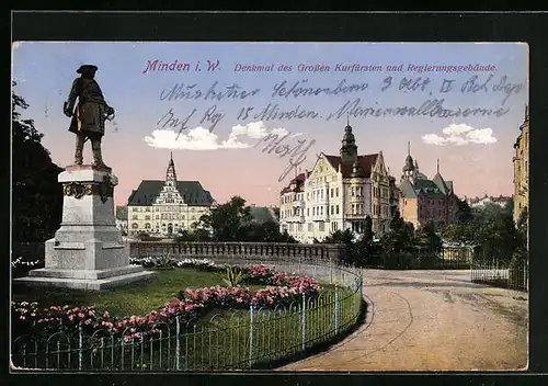 AK Minden i. W., Denkmal des Grossen Kurfürsten und Regierungsgebäude