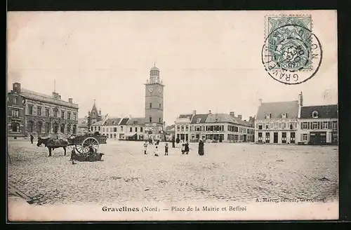 AK Gravelines, Place de la Mairie et Beffroi