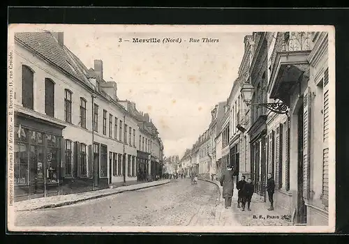 AK Merville, Rue Thiers, Strassenpartie