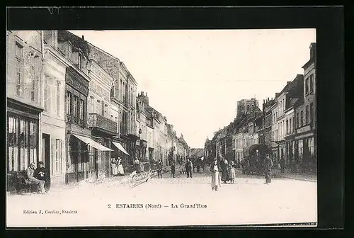 AK Estaires, La Grand`Rue, Strassenpartie