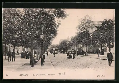 AK Angers, Le Boulevard de Saumur et Tramway, Strassenbahn