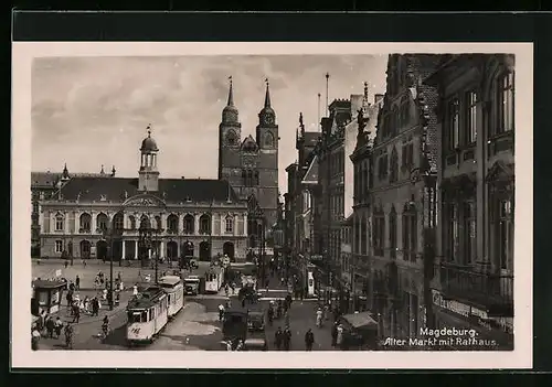 AK Magdeburg, Alter Markt mit Strassenbahnen