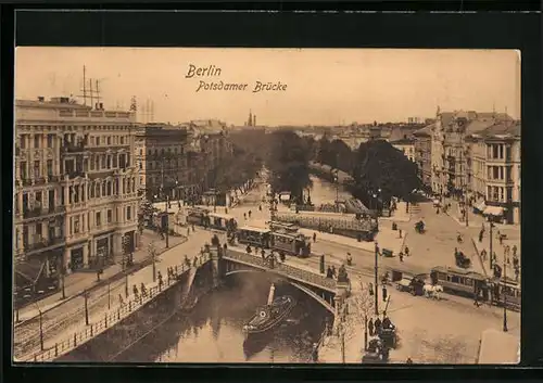 AK Berlin, Strassenbahnverkehr auf der Potsdamer Brücke