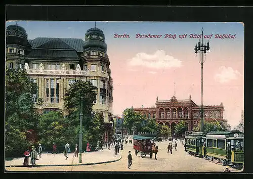 AK Berlin, Potsdamer Platz mit Strassenbahn