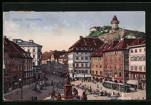 AK Graz, Strassenbahnverkehr auf dem Hauptplatz