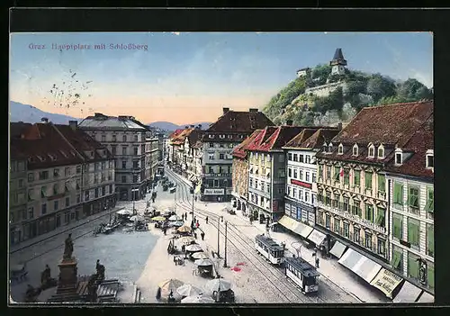 AK Graz, Hauptplatz mit Strassenbahnen