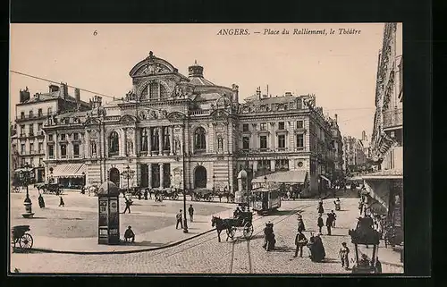 AK Angers, Place du Ralliement et Tramway, Strassenbahn