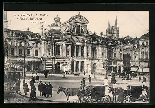 AK Angers, Place du Ralliement et Tramway, Strassenbahn