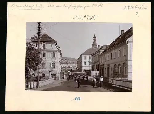 Fotografie Brück & Sohn Meissen, Ansicht Warnsdorf i. B., Strassenansicht mit Hotel Börse