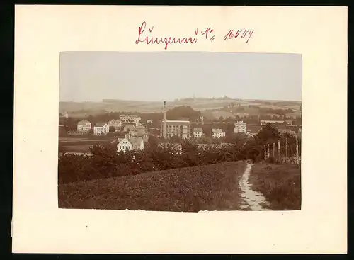 Fotografie Brück & Sohn Meissen, Ansicht Lunzenau / Mulde, Ortsansicht mit Fabrik & Bahnhof