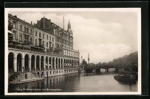 AK Hamburg, Alsterarcaden mit Binnenalster