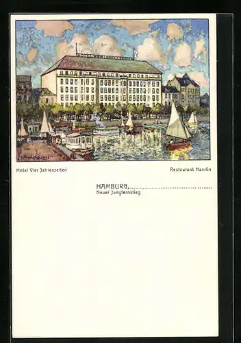 Künstler-AK Hamburg-Neustadt, Hotel Vier Jahreszeiten und Restaurant Haerlin