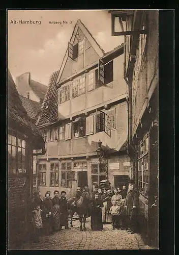 AK Alt-Hamburg, Anberg Nr. 8 mit Anwohnern