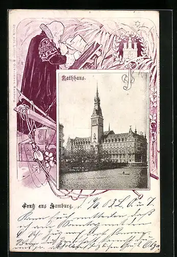 AK Hamburg, Ortsansicht mit Rathaus