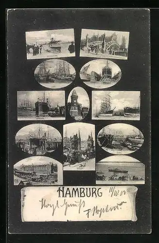 AK Hamburg-Harburg, Ortsansichten mit Hafen und Landungsbrücke