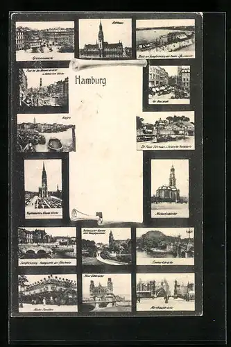 AK Hamburg, Ortsansichten mit Rathaus und Hafen