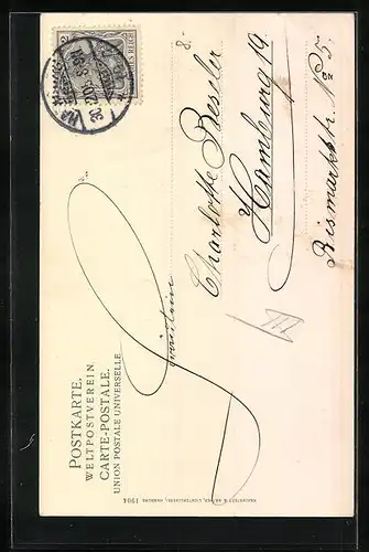 AK Hamburg, Neujahrsgrüsse mit Michaeliskirche und Hafen