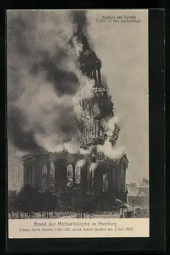 AK Hamburg-Neustadt, Brand der Michaeliskirche 1906