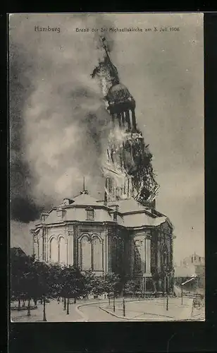 AK Hamburg-Neustadt, Brand der Michaeliskirche 1906