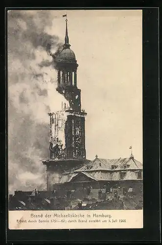 AK Hamburg-Neustadt, Brand der Michaeliskirche 1906